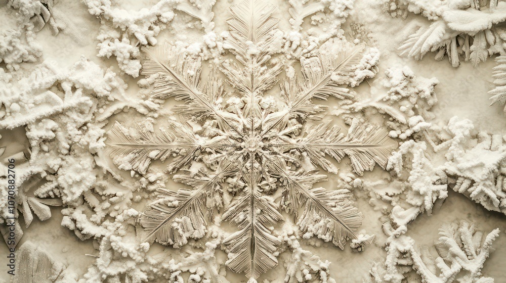 Poster A close-up of a snowflake showcasing intricate crystalline patterns.