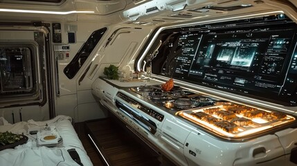 Futuristic Kitchen Interior with Advanced Technology and Food Preparation