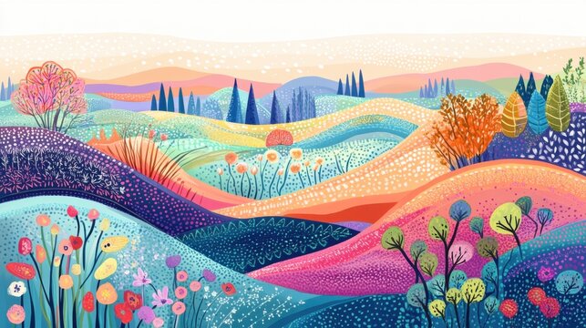 Nature&rsquo;s Symphony: Bold Abstract Landscapes with Blooming Elegance, rich cozy colors