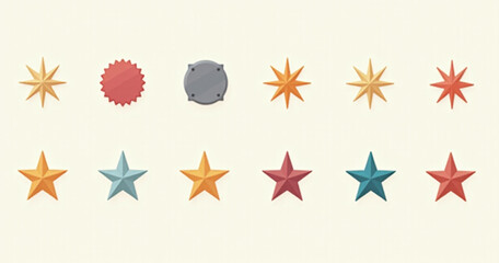 Flat vector design elements including starburst stickers retro stars and quality marks in a single set for commercial use
