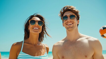 Obraz premium Cheerful Couple Enjoying Beach Volleyball Fun