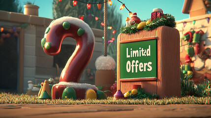 Christmas sale offers limited-time, countdown clock and "Limited Offers" signage in a festive setting, holiday decor enhancing urgency 