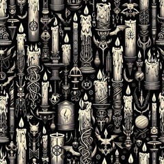 gothic dark candles seamless continuous pattern