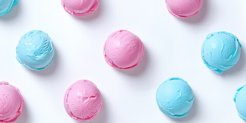 Fototapeta premium Freshly made blue and pink ice creams sitting on a clean white surface