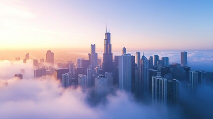 Fototapeta premium Chicago Skyline Emerging From The Clouds