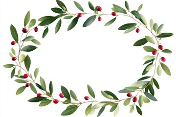 Fototapeta premium A natural wreath made of leaves and berries against a clean white background, perfect for decorating or design use