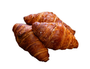 Fresh tasty croissants - pastries for a delicious breakfast. Isolated over white background