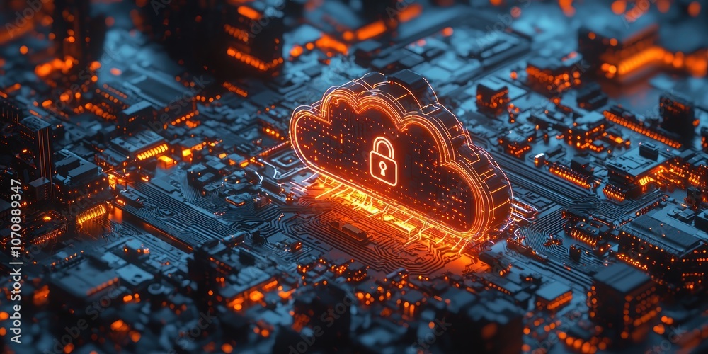 Aufkleber Secure Cloud Storage on Circuit Board with Glowing Lock
