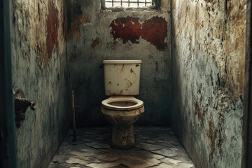 A close-up of a dirty bathroom with a toilet