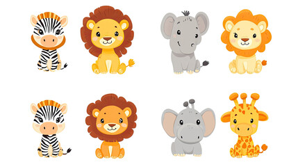 Cute Illustrations of African Animals on a Transparent Background Generative AI