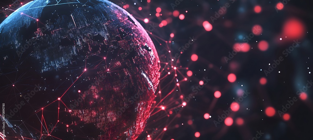 Poster an abstract representation of data analytics with a digital globe surrounded by glowing data points,