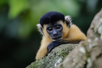 Obraz premium Curious Spider Monkey Resting on a Rock – Wildlife Photography