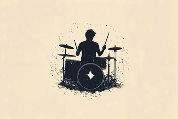 A silhouette of a man playing a drum set