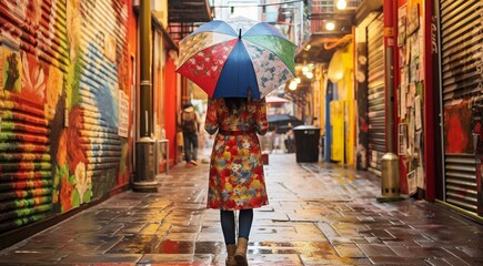 Fototapeta premium young woman with umbrella in the city