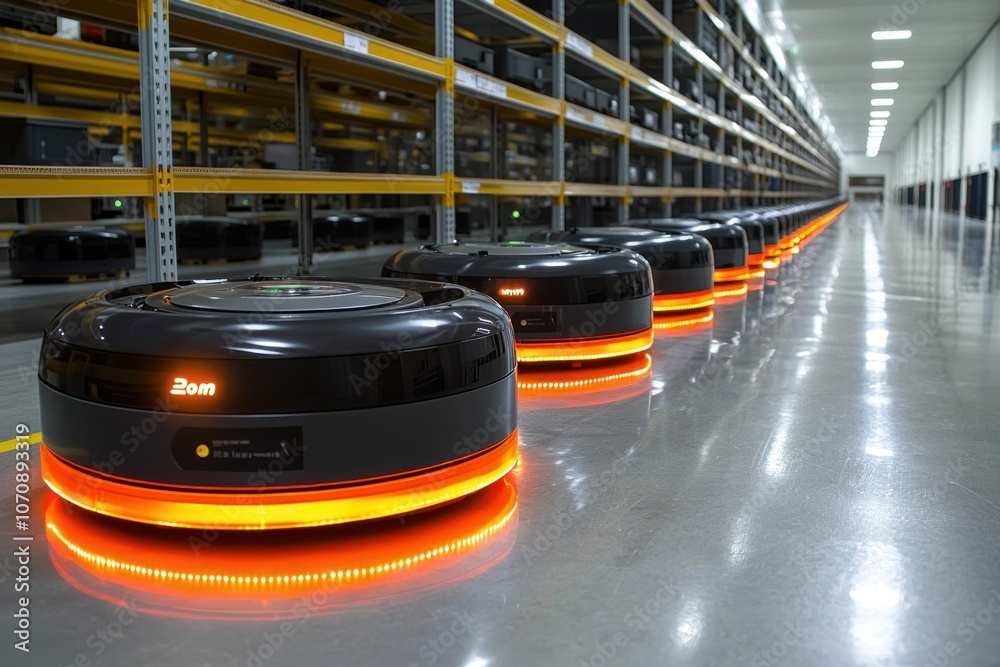 Aufkleber autonomous robots in a warehouse conveyor system