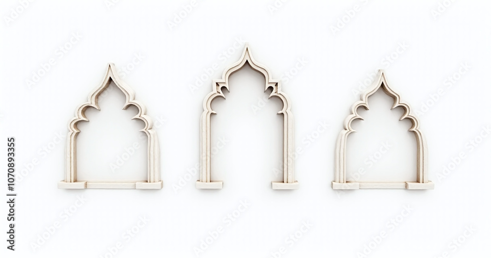 Aufkleber mic architectural elements featuring ornate windows and arches in a traditional style set against a simple white background with minimal borders