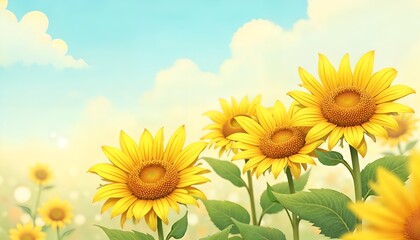 Fototapeta premium a field of sunflowers with a blue sky and clouds