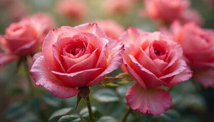 a close up of two red roses with the number 3 on them.