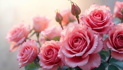 a pink rose with a green stem