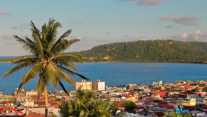 City layout around Bahia de Miel-Bay of Honey on the Atlantic Ocean, seen southeastward from the former El Castillo-The Castle fort. Baracoa-Cuba-554