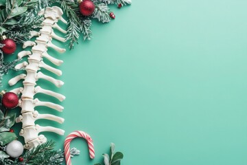 Christmas-themed medical concept with spine decor and festive elements for holiday design