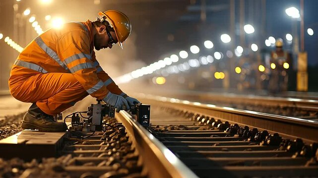 1_Railway Engineer in Neon Safety Suit Working on Control Unit