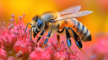 Close-Up of Bee on Flower with Soft Blurred Background