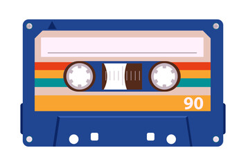 Old school 80s tape record. Vintage audio cassette, retro stereo tape cassette, analogue player old tape flat vector illustration. Cartoon 90s music audio cassette