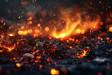 A black and orange background with a lot of fire and smoke