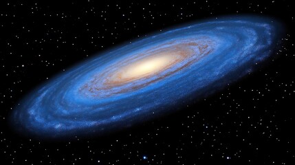 Naklejka premium A stunning depiction of the Milky Way galaxy with swirling arms and a bright center, set against a backdrop of twinkling stars.