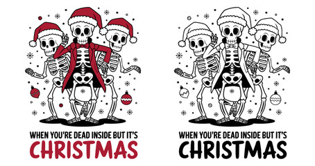 Skeletal Christmas dance vector t-shirt design
