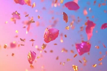 Rose petals suspended in mid-air, romantic and whimsical scene