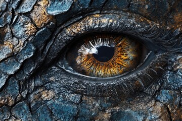 Close-up of an eye carved into the bark of a tree, possibly for decoration or as part of a natural sculpture