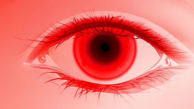 eye with an intense red filter, creating a dramatic and surreal effect