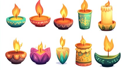 Colorful Candles Diwali Lights Festive Illumination Indian Decor Holiday Candles Bright Flames