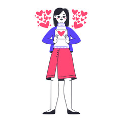 Woman with love message. Romantic cheerful girl received love letter, lady in love flat vector illustration. Valentines day female character