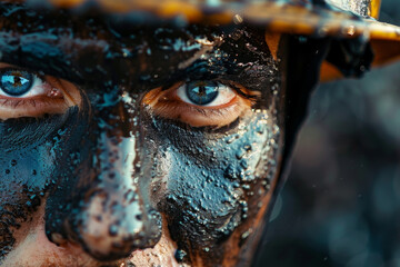 Obraz premium A man with a black face and a yellow hat