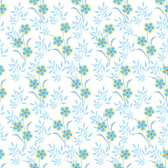 Colorful garden flowers on green background. Seamless vector pattern. Vintage print with inflorescences. Retro textile collection.