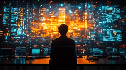 Holographic AI legal assistants projected in a modern office setting during a high-tech conference