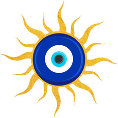 Evil eye blue Turkish symbol. Magic nazar bead. Greece and Turkish amulet esoteric design for luck and protection with golden frame