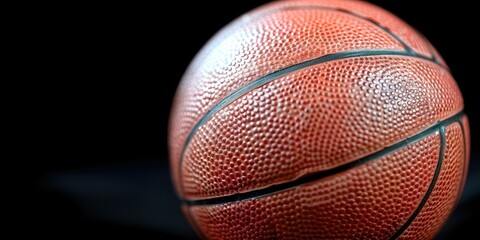 Fototapeta premium A close-up view of a textured basketball resting against a dark background