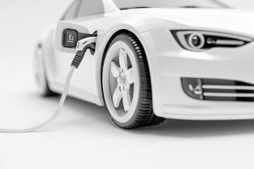 An electric car being charged at home or public charging station