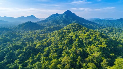 Obraz premium Lush green mountains under a clear blue sky, showcasing the beauty of nature.