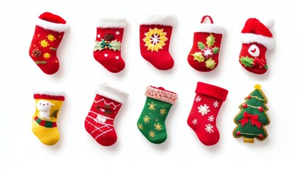 Festive Christmas Stockings Red Green Yellow Knitted Xmas Socks Holiday Decorations
