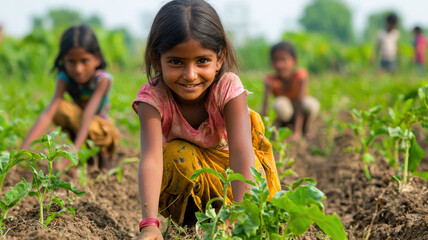 A poignant image of children working in a field, highlighting the harsh realities of child labor in agriculture