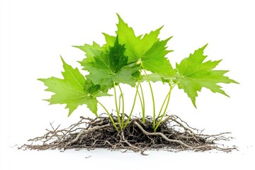 Fototapeta premium A bundle of green leaves sprouts from a pile of dirt, symbolizing new life and growth