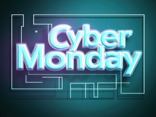 Cyber Monday Digital Sale Advertisement with Neon Lights and Futuristic Design