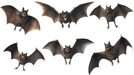 Six Flying Bats Halloween Night Animals Wildlife 3D Render