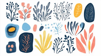Various plant species on a clean white surface, ideal for botanical or scientific purposes
