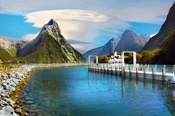 New Zealand fjord. Fiordland National Park. Milford Sound 